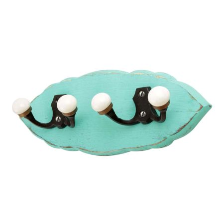 Sea Green Black Double Loop Ceramic Iron Wooden Hooks